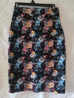 New Mix Black Floral Pencil Skirt with Blue, Yellow and Pink Roses